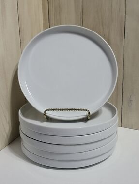 CB2 White Ceramic Salad/Appetizer Plates - Sleek White Set Of 6